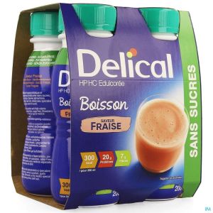 Delical Melkdrank Hp-hc Z/suiker Aardbei 4x200ml