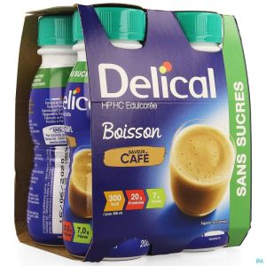 Delical Melkdrank Hp-hc Z/suiker Koffie 4x200ml