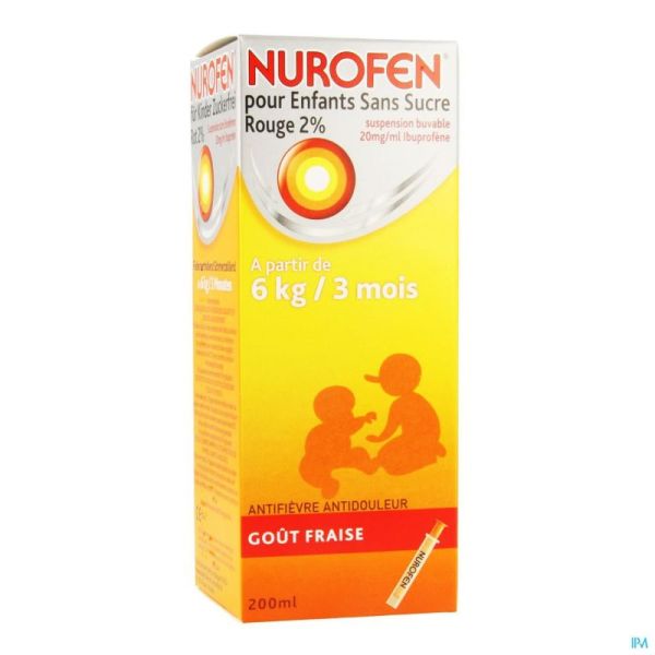 Nurofen Kind Suikervrij Aardbei 2 % 200ml