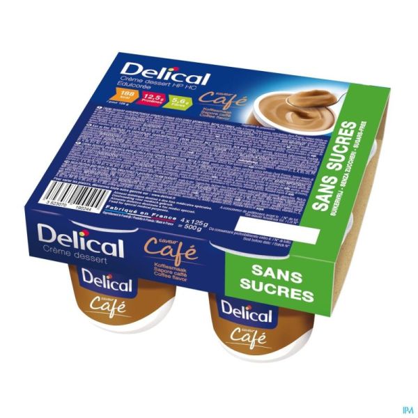 Delical Creme Dessert Hp-hc Z/suiker Koffie 4x125g