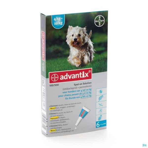 Advantix 100/ 500 Honden 4<10kg Fl 6x1,0ml