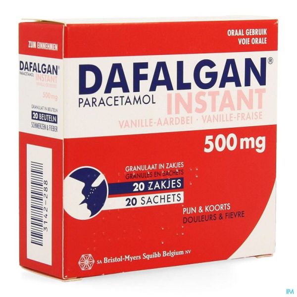 Dafalgan Instant Vanille Aardb Gr Zakjes 20x 500mg