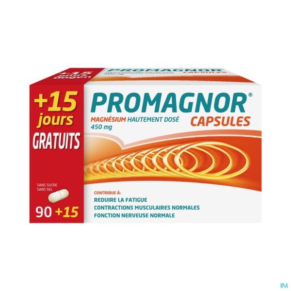 Promagnor: Hoog Gedoseerd Magnesium 450mg (90+15 capsules)