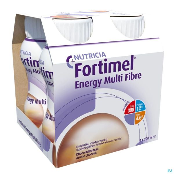 Fortimel Energy Multi Fibre Chocolade Flesjes 4x200ml